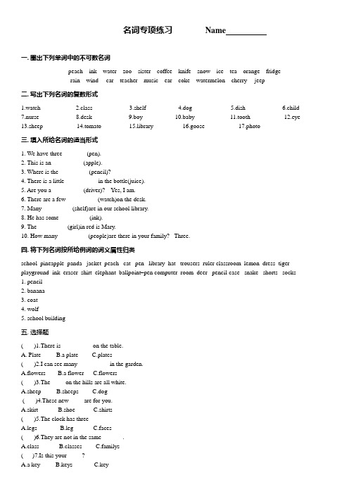 (完整版)小学名词专项练习题