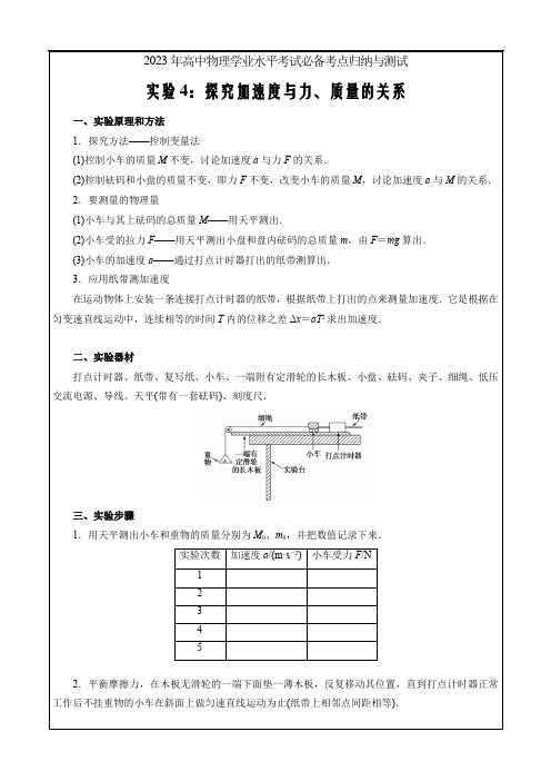 2023年高中物理学业水平考试必备考点11实验4探究加速度与力质量的关系 (全国通用解析版)