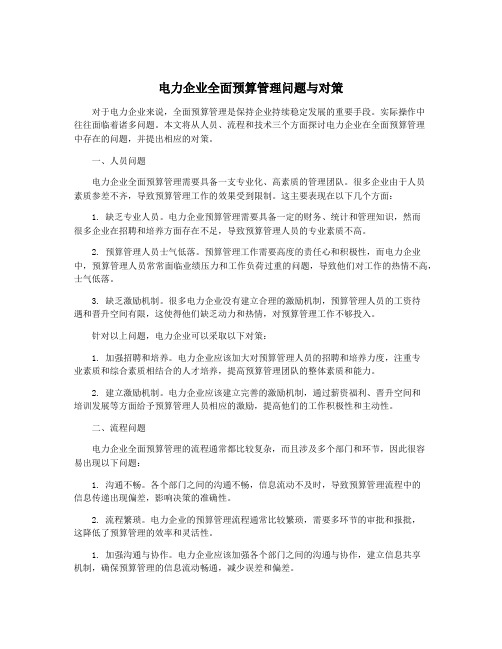 电力企业全面预算管理问题与对策