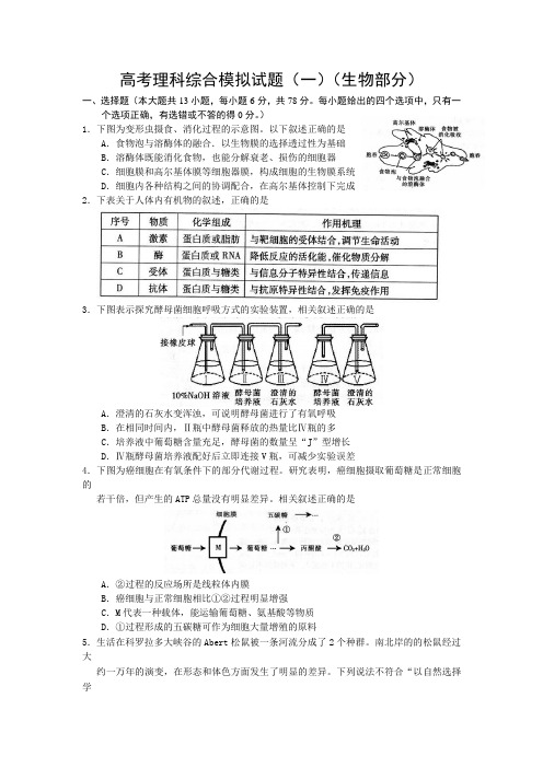 高考理科综合模拟试题(一)(生物部分,含详细答案)