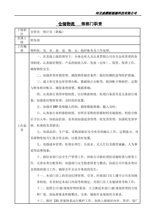 仓储物流部部门职责模板