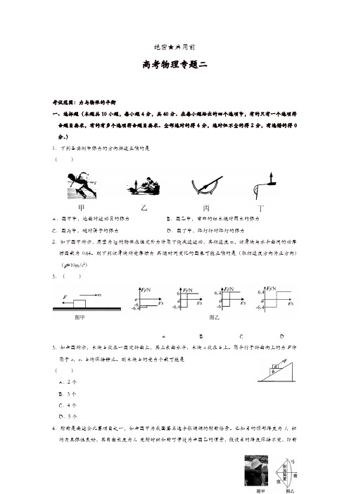 【推荐】2020届高考物理专题卷1：力与物体的平衡 答案与解析