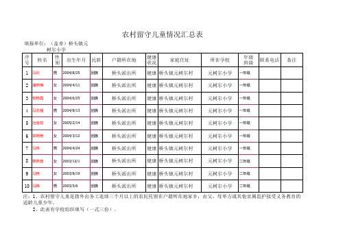 农村留守儿童调查表