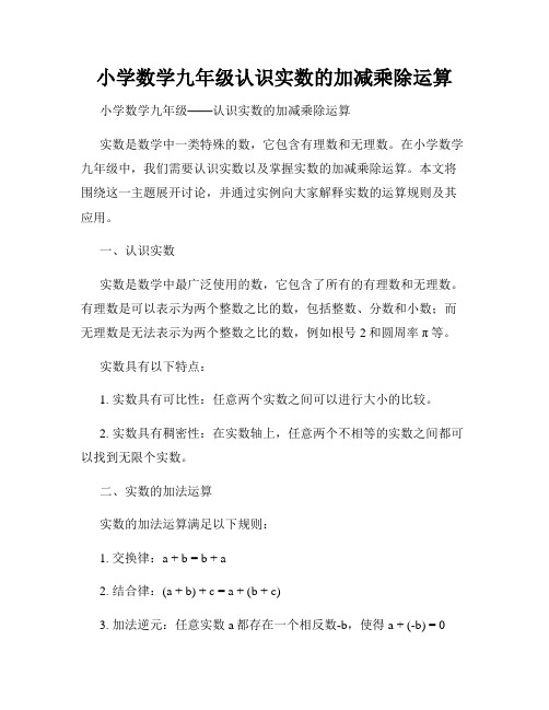 小学数学九年级认识实数的加减乘除运算