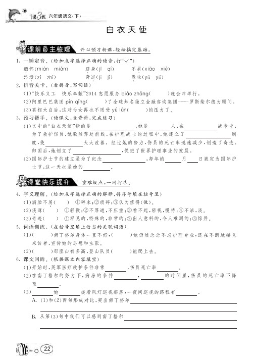 北师大版语文六年级下课课练3 白衣天使