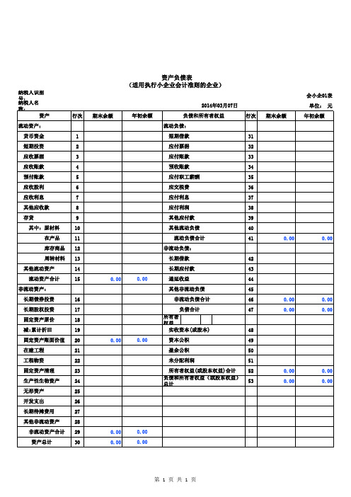 小企业会计准则财务报表模板