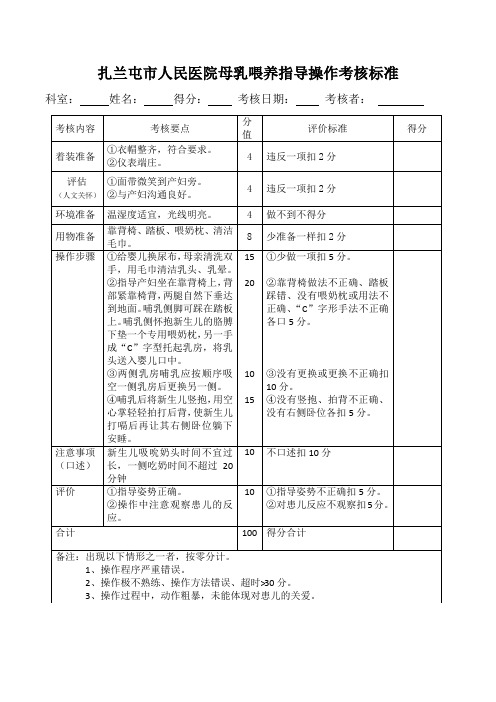 母乳喂养指导操作考核标准