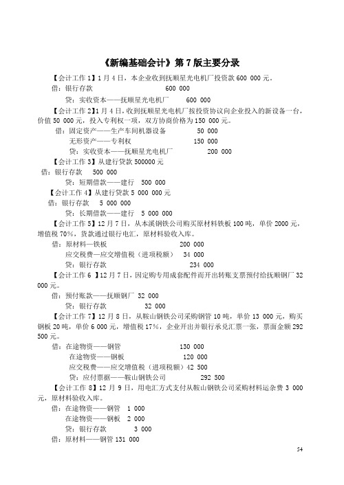 《新编基础会计》第7版主要分录