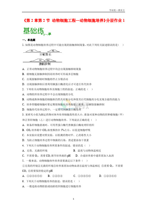 《第2章第2节 动物细胞工程—动物细胞培养》分层作业1