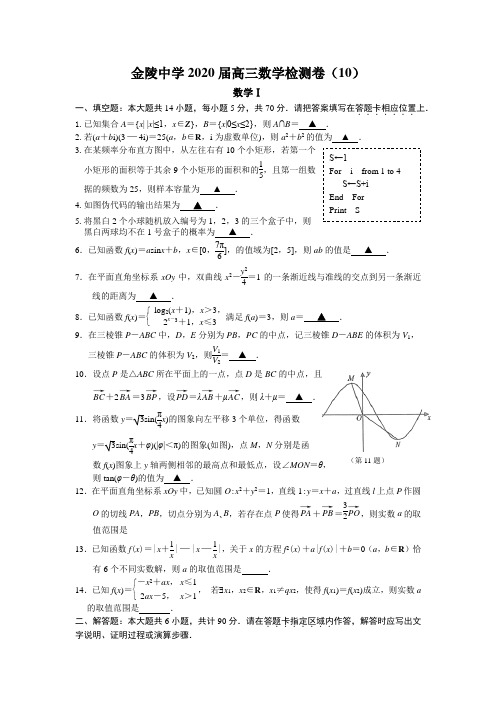 南京市金陵中学2020届高三数学检测卷(10)