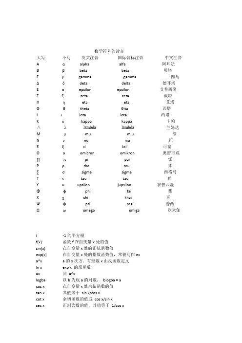 数学符号的读音