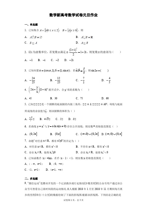 数学新高考数学试卷元旦作业