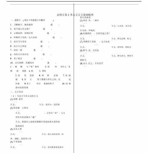 人教版本必修五文言文基础学习知识梳理精校版本包括答案.docx