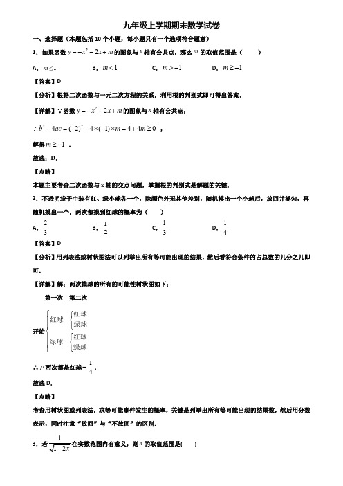 [试卷合集3套]绍兴市2020年九年级上学期数学期末复习检测试题