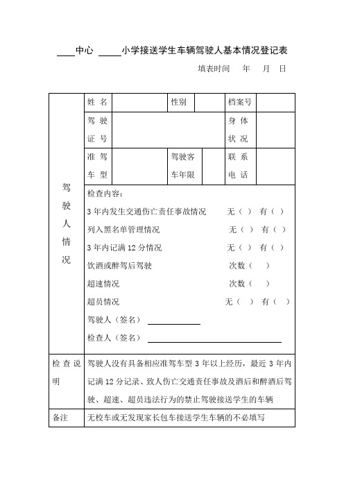 小学接送学生车辆驾驶人基本情况登记表