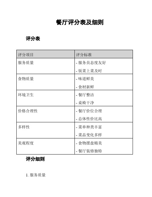 餐厅评分表及细则