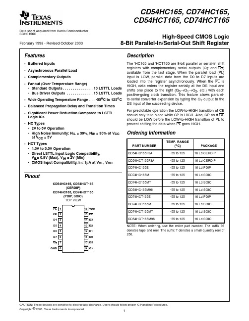 CD74HCT165EE4中文资料