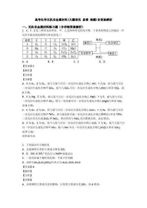 高考化学无机非金属材料(大题培优 易错 难题)含答案解析