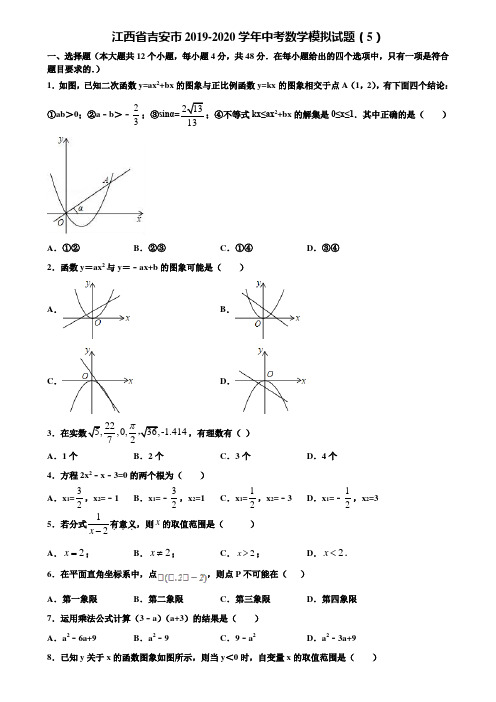 江西省吉安市2019-2020学年中考数学模拟试题(5)含解析