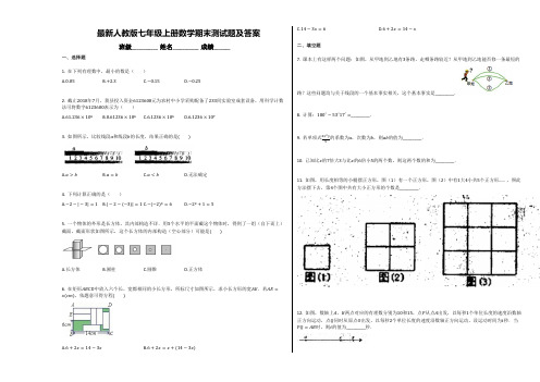 最新人教版七年级上册数学期末测试题及答案