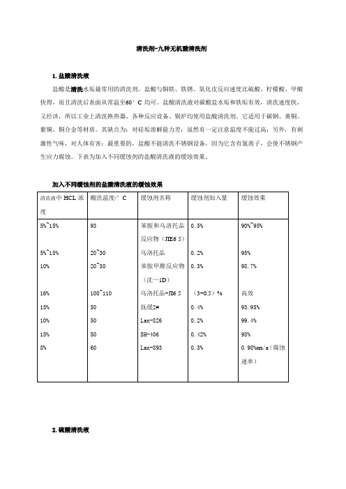 清洗剂-九种无机酸清洗剂