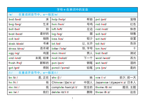 字母e在单词中的发音 A4打印版