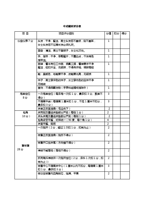 客房铺床评分标准