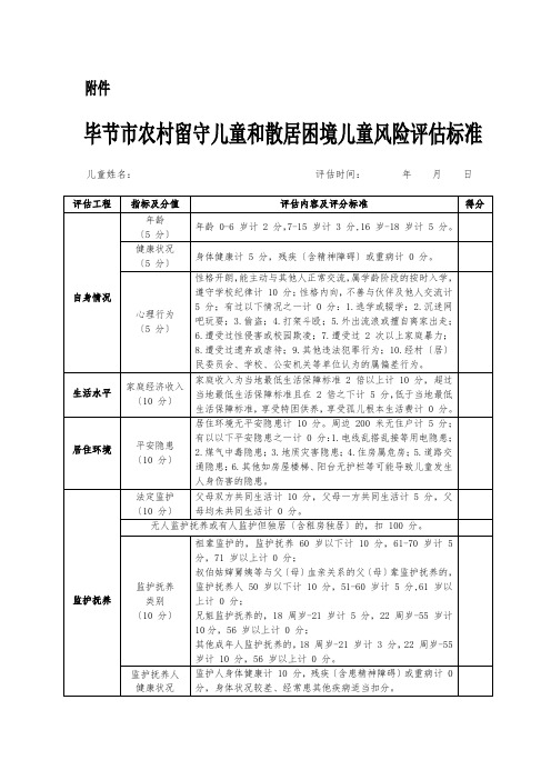 (东边中幼)毕节市农村留守儿童和散居困境儿童风险评估标准