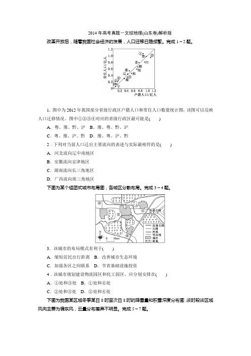 2014年高考真题——地理(山东卷)