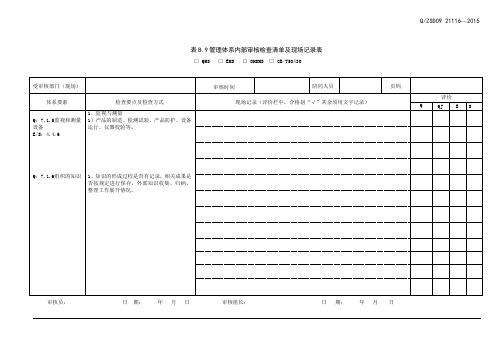 3.项目管理部表管理体系内部审核检查清单及现场记录表