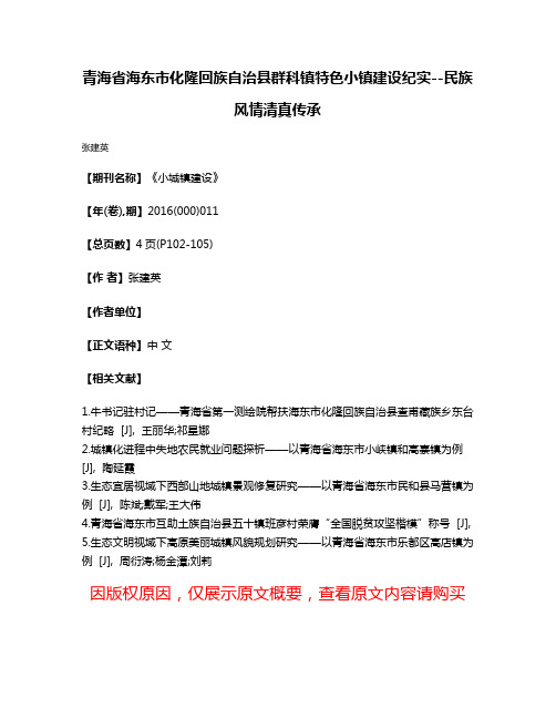 青海省海东市化隆回族自治县群科镇特色小镇建设纪实--民族风情清真传承