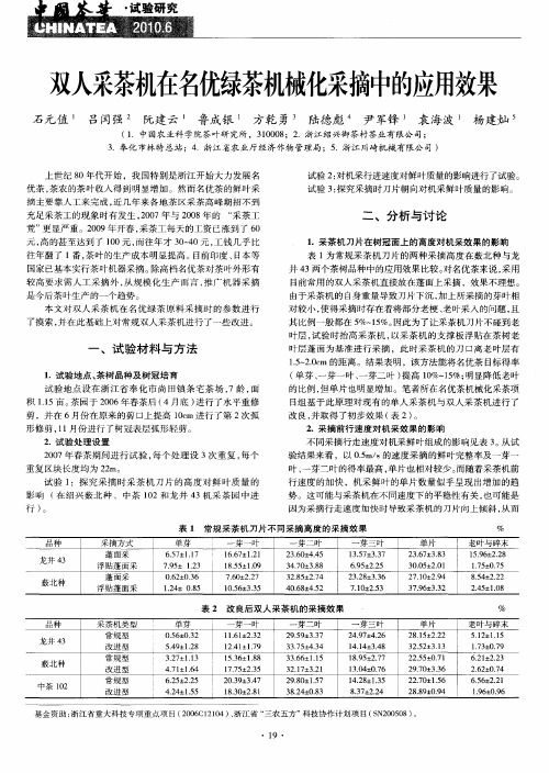 双人采茶机在名优绿茶机械化采摘中的应用效果