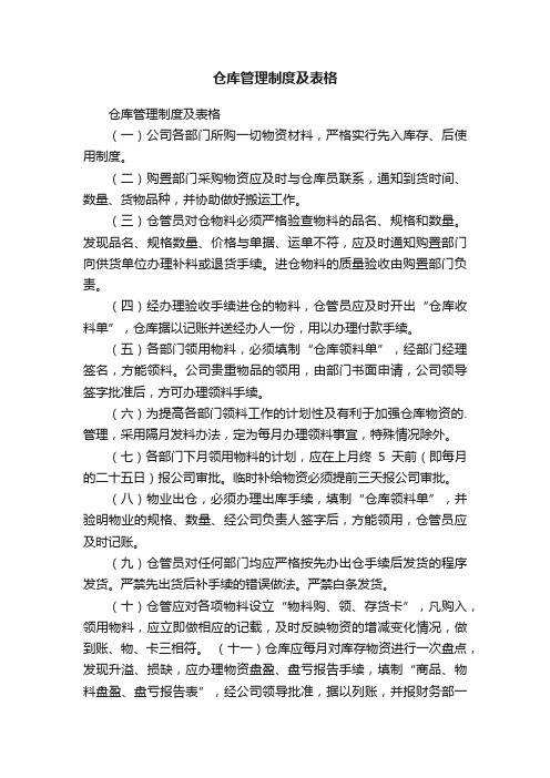 仓库管理制度及表格