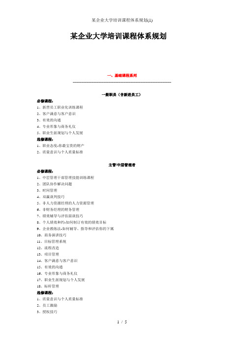 某企业大学培训课程体系规划