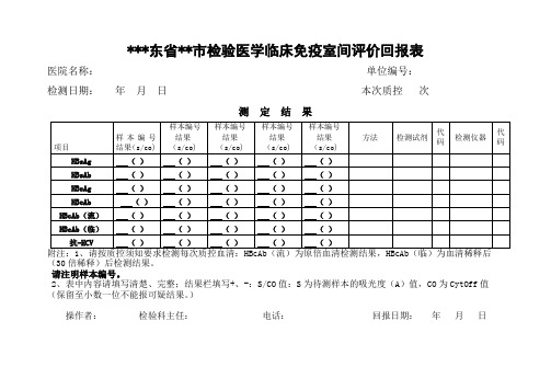 山东省济宁市检验医学临床免疫室间评价回报表【模板】