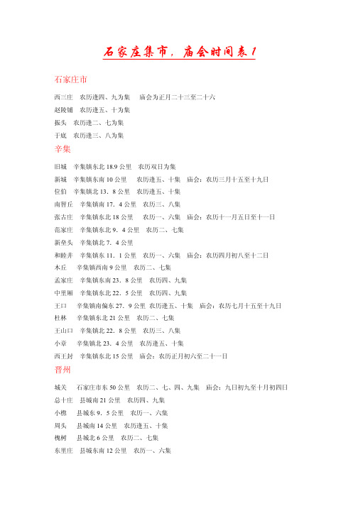 最全石家庄地区集市时间表(PDF30页)