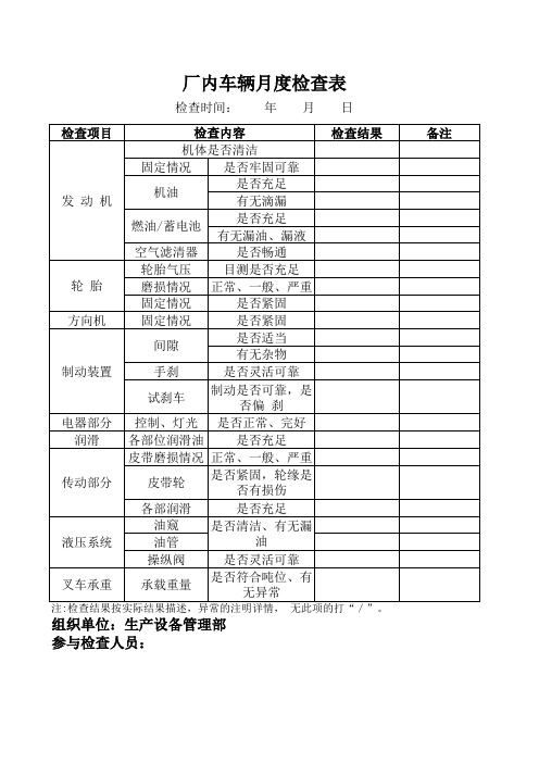 厂内车辆月度检查表