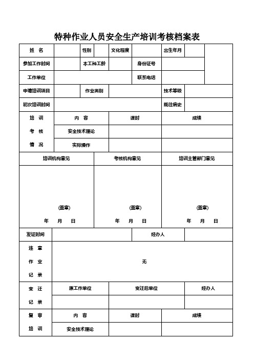 人员培训考核档案