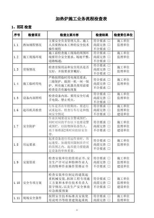 炼化一体化项目加热炉检查表