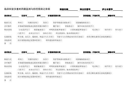 医院 临床科室多重耐药菌监测与防控措施记录[1]