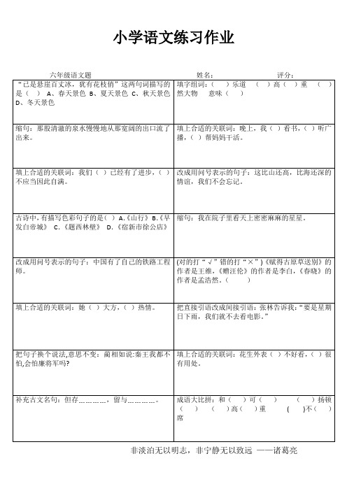 小学六年级语文课堂延伸练习III (39)