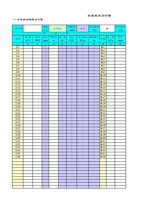 水管水力计算表格