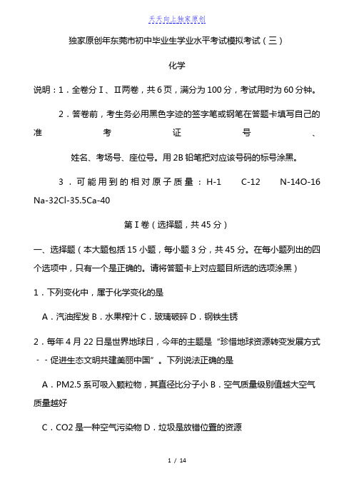 2022-2023学年初中学业水平模拟考试化学试卷(附答案)