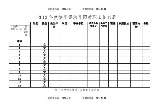 幼儿园教职工花名册之欧阳美创编