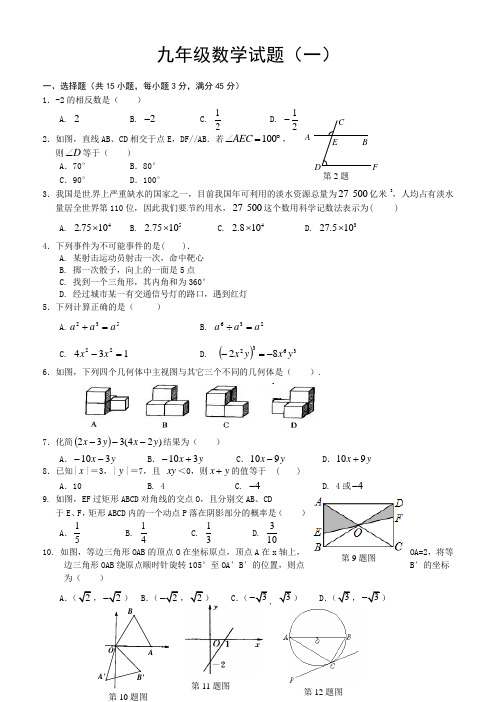 山东省济南市历城区2013届九年级中考一模数学试题