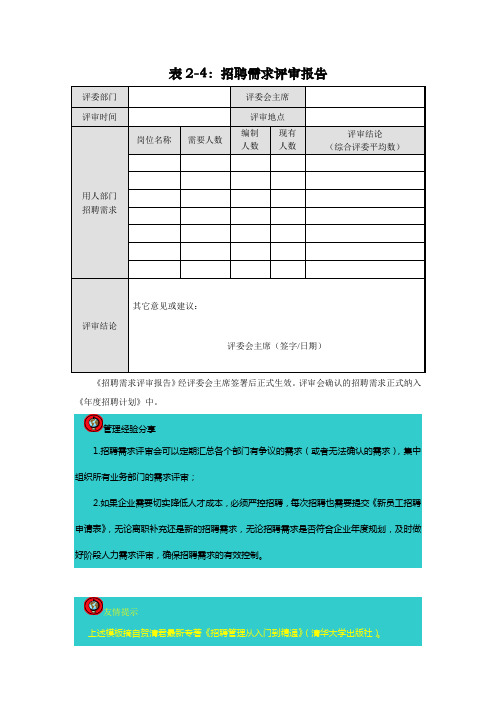 招聘需求评审报告