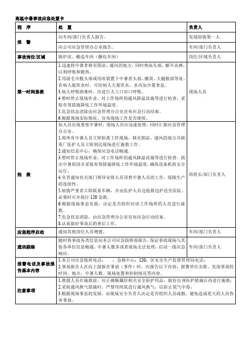 高温中暑事故应急处置卡