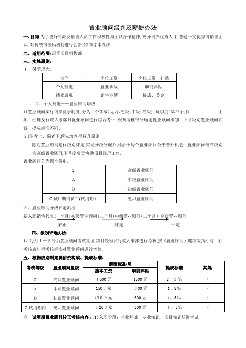 关于置业顾问级别及薪酬调整办法