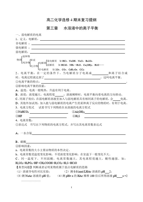 高二化学选修4期末复习提纲