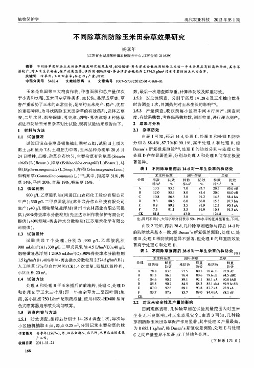 不同除草剂防除玉米田杂草效果研究